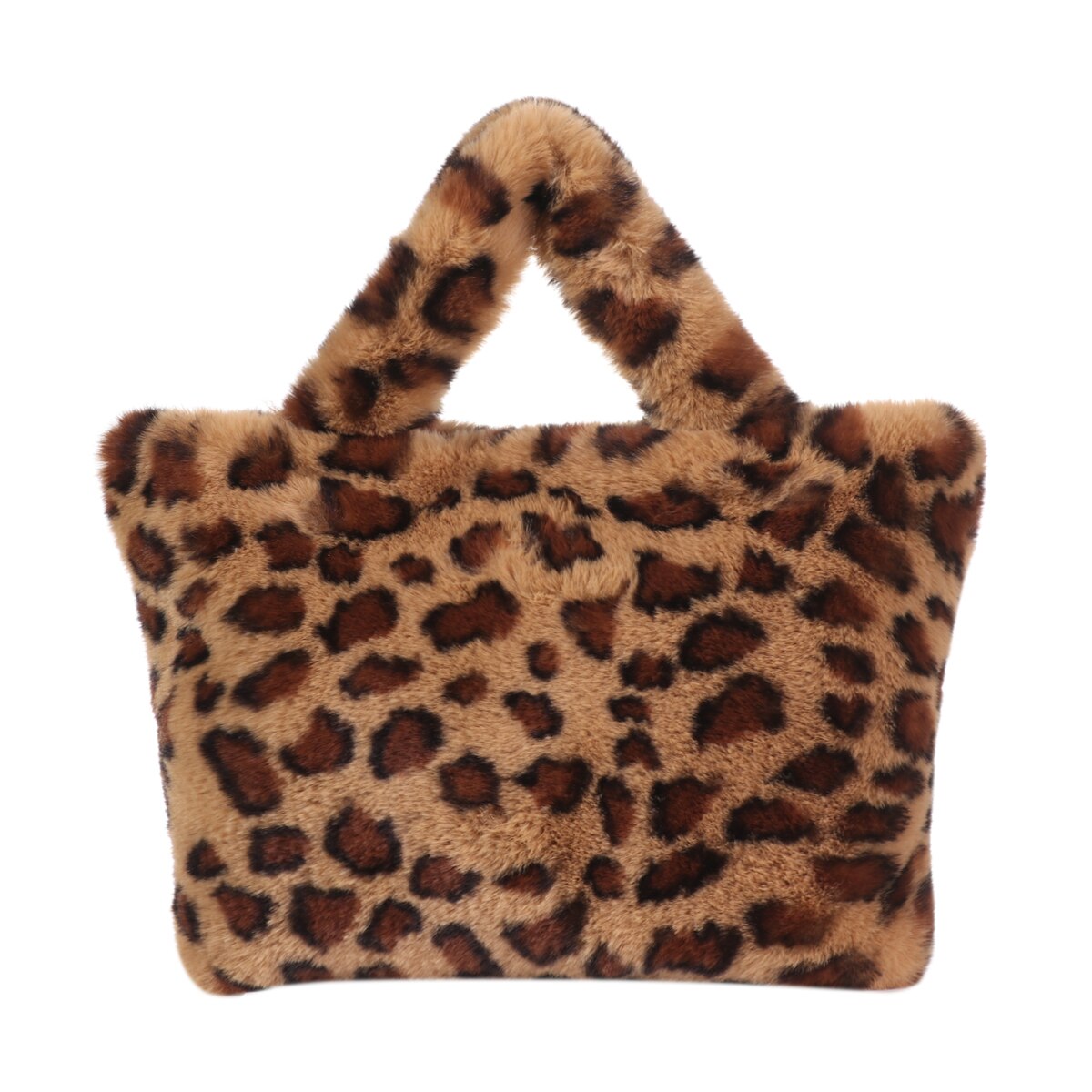 Winter Warm Fur Shoulder Bag Women Snap Button Vintage Leopard Print Bag Chain Large Capacity Plush Soft Bag: Khaki 2