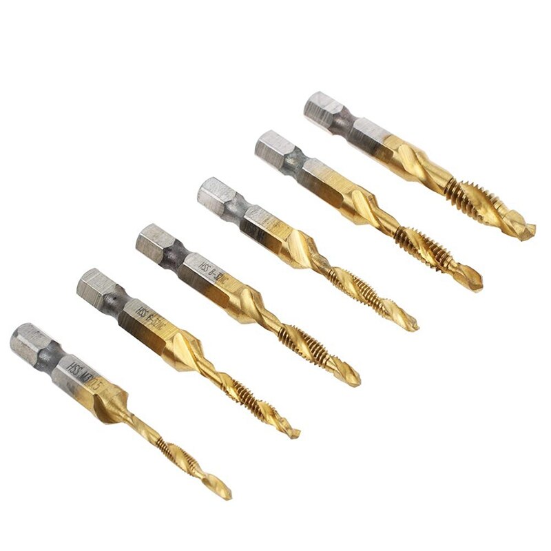 Titanium Combination Drill Tap Bit Set 13PCS SAE and Metric Tap Bits Kit for Screw Thread Drilling Tapping Deburring