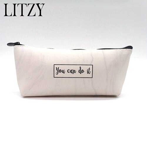 Marmer Etui School Leuke Potlood Gevallen Voor Meisjes Jongen Kawaii Lederen Grote Pen Tas Pencilcase Zakje School Briefpapier: Gray color 2