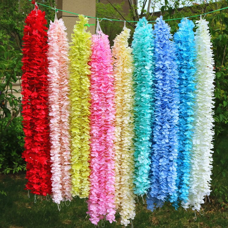 20/50 100Cm Kunstmatige Simulatie Hydrangea Orchidee Wisteria Bloem String Voor Diy Bruiloft Boog Vierkante Rotan Muur Opknoping Mand