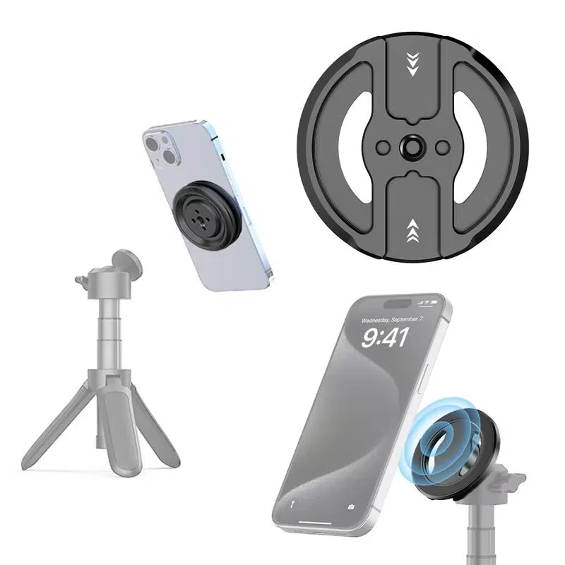 Magnetic Holder Base Plate for Magsafe to 1/4'' Arri Hole Cold Shoe Magnet Mount Adapter Phone Holder for Tripod Stand Ball head