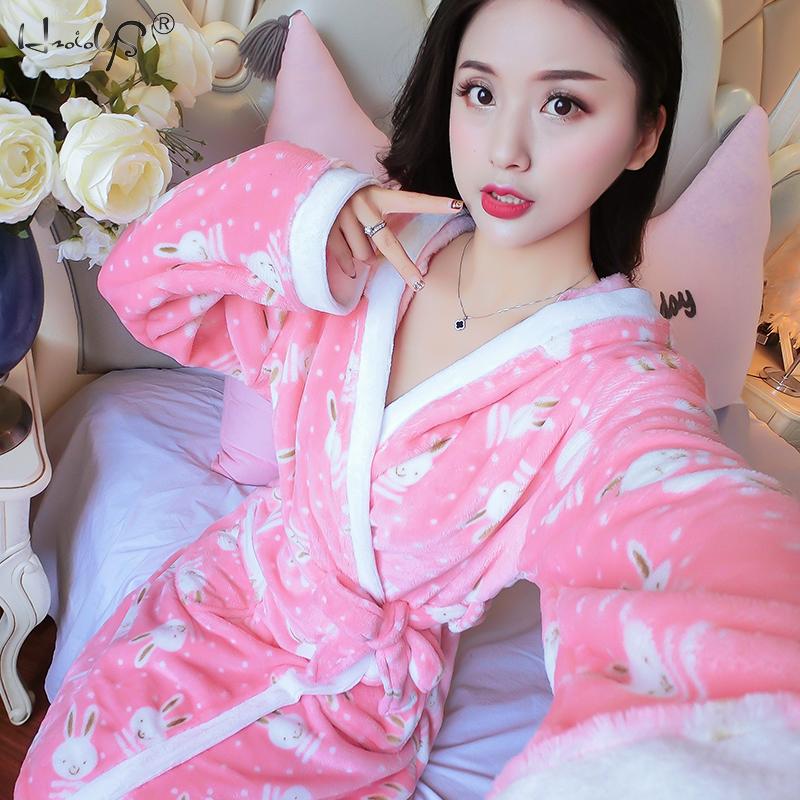 Flannel badekåber dame tegneserie dejlig tyk varm natkjoler vinter badekåbe kvinder pyjamas badekåbe nattøj