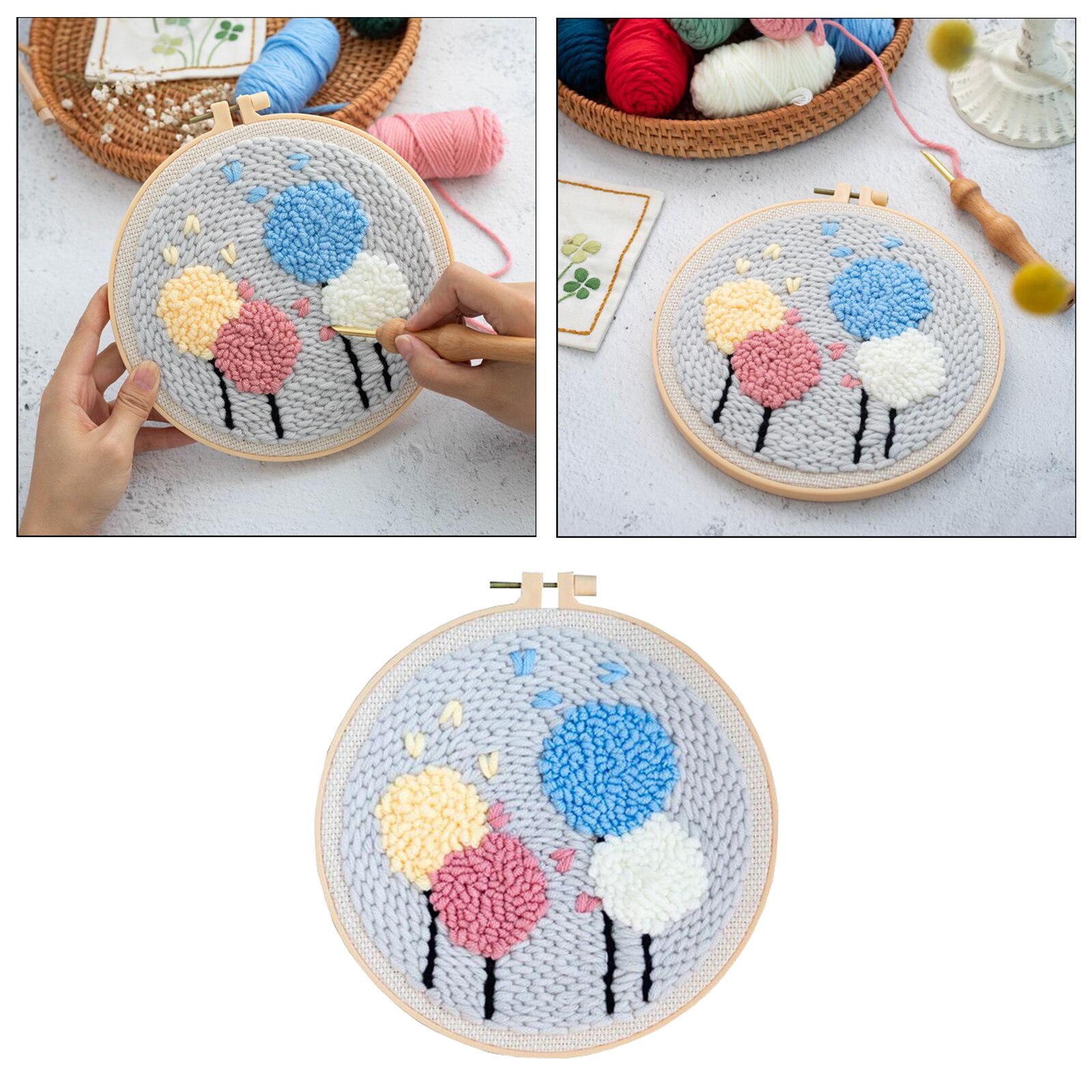 1 Set Punch Embroidery DIY Needlework Kits Hoop Needlecraft Beginners Pre Print Pattern Punch Needle Kits for Beginner