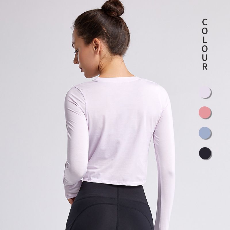 Damen-t-shirts für herbst und winter, geknotetes yoga-sporttop, dehnbar, dünn, schnelltrocknend, eng anliegend, lange ärmel, rundhalsausschnitt, trainingskleidung