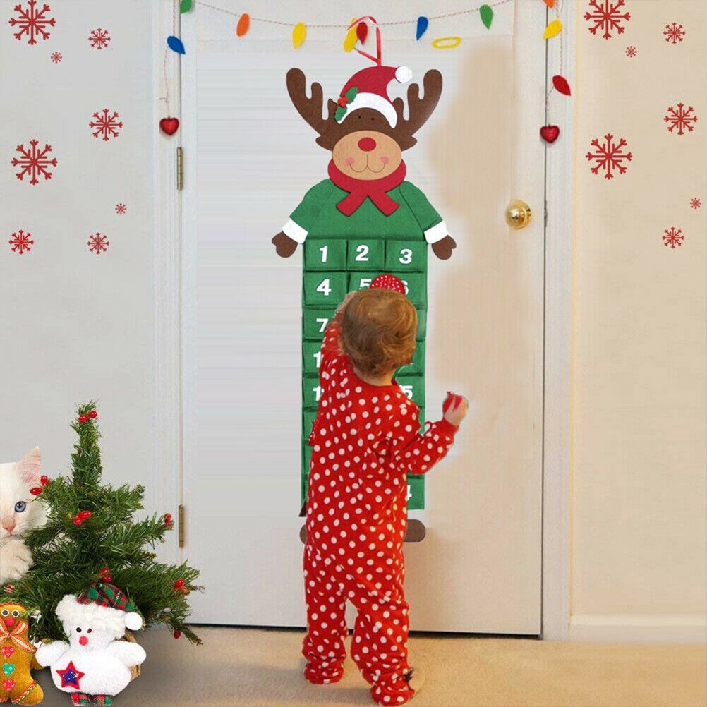 Vilten kerstkalender advent kerstman/sneeuwpop/hert 24 daagse hangende adventskalender kerstversiering voor in huis