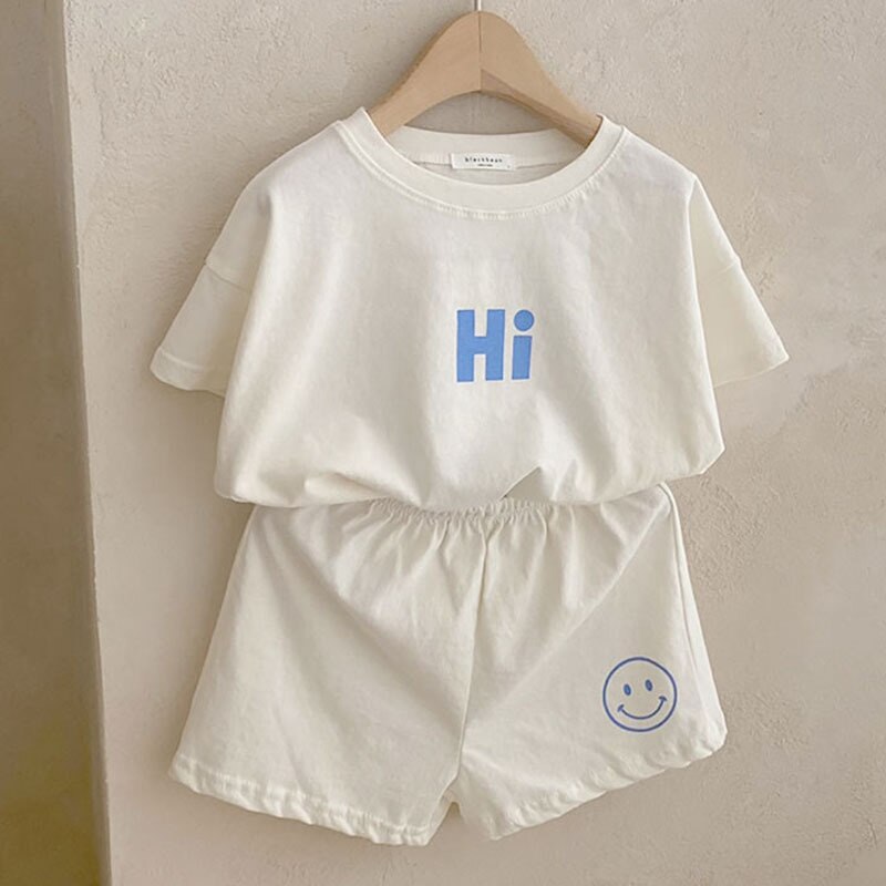 2176B Toddler Girl Clothes Summer Boy and Girl Clothing Set Letter Hi t-shirt a maniche corte e pantaloni Kids Summer Suit 2pc