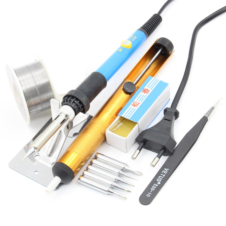 60W 220V Electric Adjustable Temperature Welding Solder Soldering Iron Welding Tool with 5pcs Iron Tips