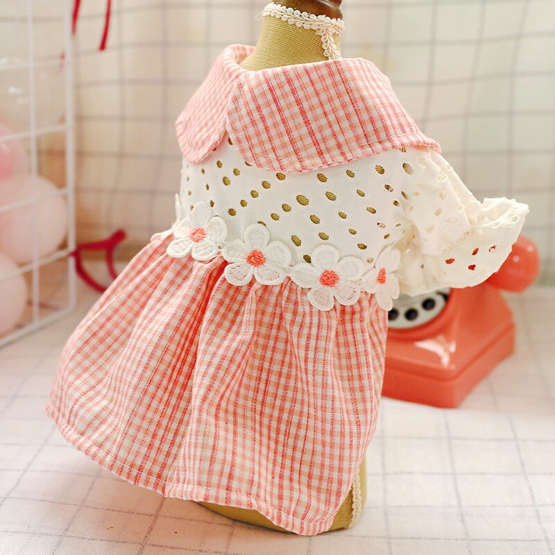 Ropa de perro cachorro perro peluche Schnauzer Pomerania Chihuahua Bichón perro ropa para mascotas ropa hueco Rosa vestido a cuadros