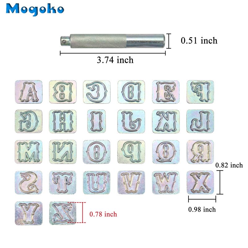 Mogoko 19mm Letter Alphabet Stamp Punch Kit Saddle Making Tools Leather Craft Carving Embossing Stamp DIY Handmade Art Working
