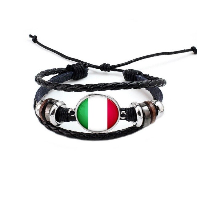 Football Team Logo Beads Multi-layered Bangle Jewelry Russian World National Flag Braided Rope Charm Punk: 5