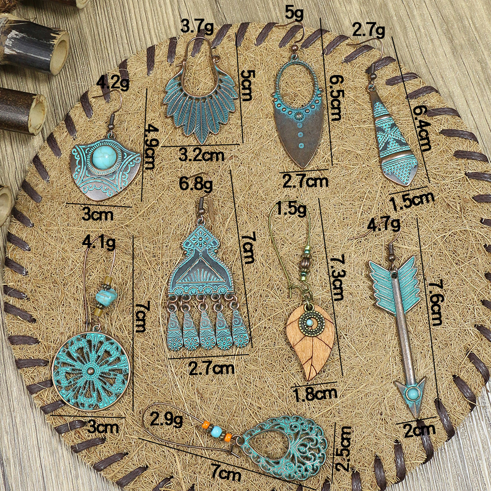 Pendientes bohemios étnicos Vintage de Color bronce para mujer, aretes colgantes geométricos de flor tallada en piedra azul clásica, joyería Jhumka