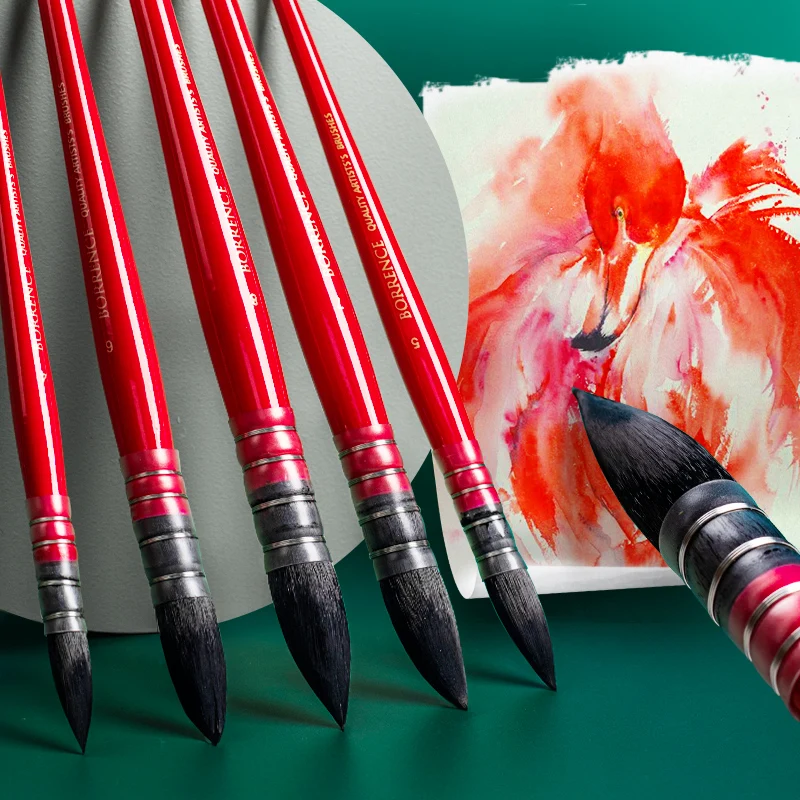 Borrence Artist Hand-Painting Drawing Brushes Watercolor Brush Pen for Oil Acrylic Gouache Water Color Art Supplies