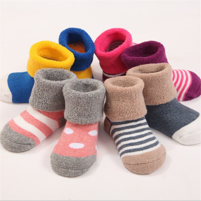 Vinter varm fortykkelse flanger stil børn sokker drenge piger sokker 4 par / pakke baby sokker
