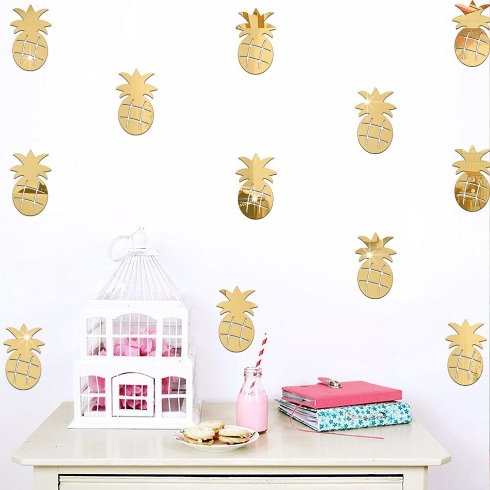 SALES！！！12Pcs/Set Cute Pineapple Mirror Acrylic Wall Stickers Decal Children Room Decor