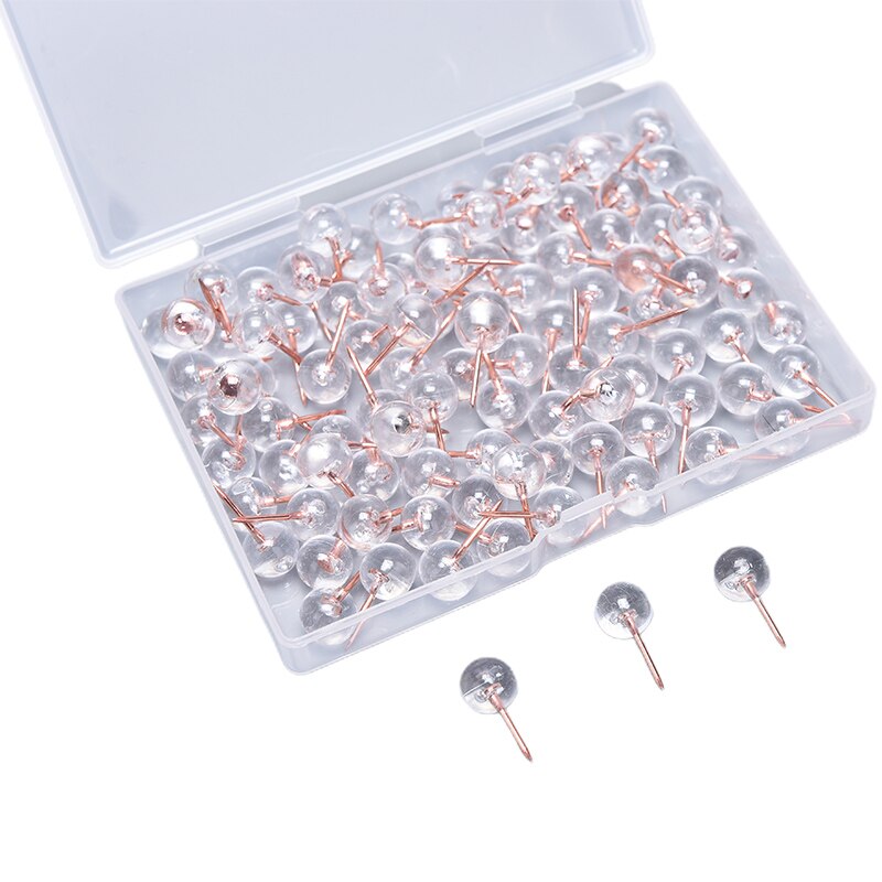 100Pcs Innovatieve Transparant Rose Gold Tack I-Vormige Punaise Kurk Pin Decoratieve Pushpins Board Ronde Bal Tekening Muur studs