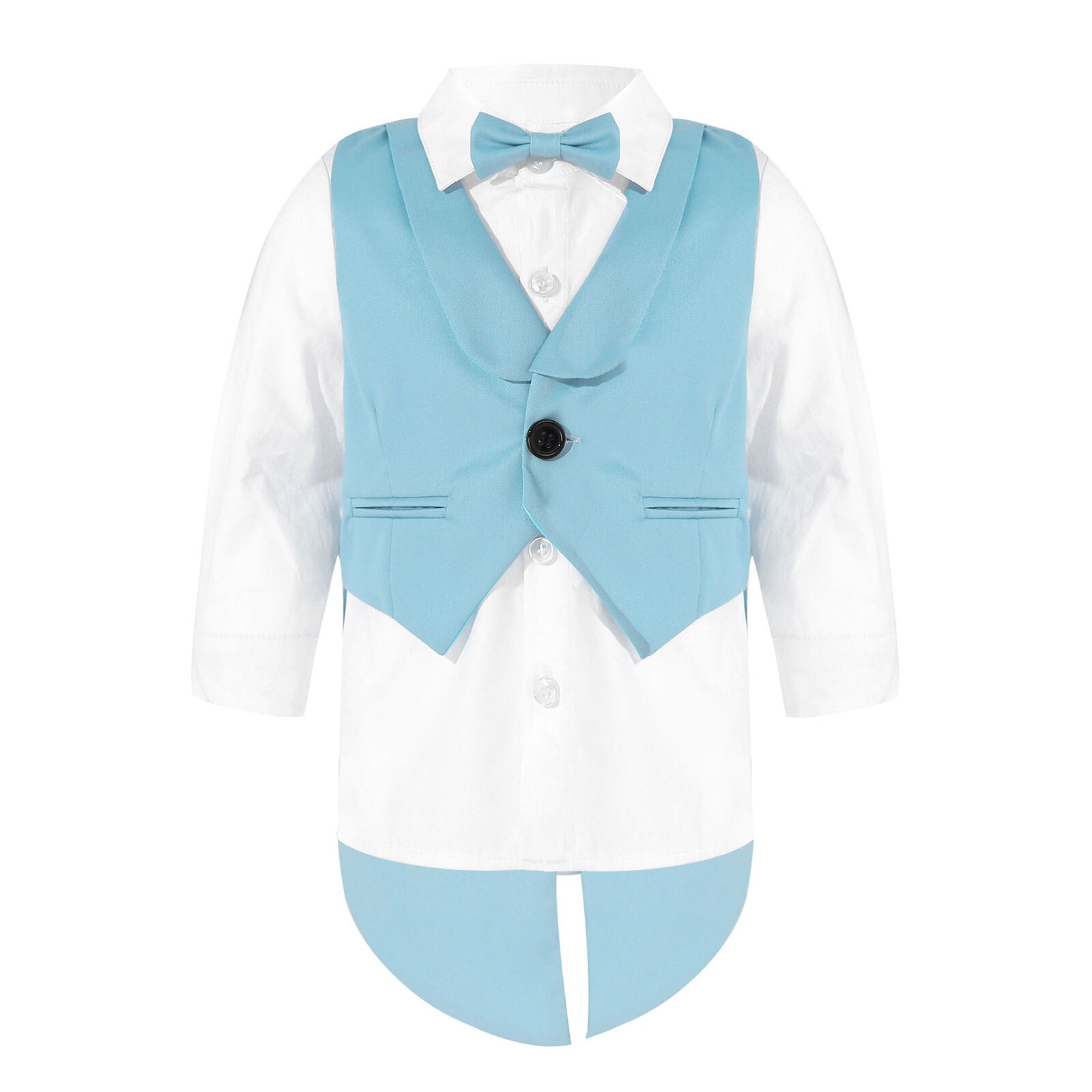 Trajes de esmoquin para bebés y niños, chaleco de esmoquin con botones, camisa blanca de manga larga, Top con pajarita: Blue / 6-9M