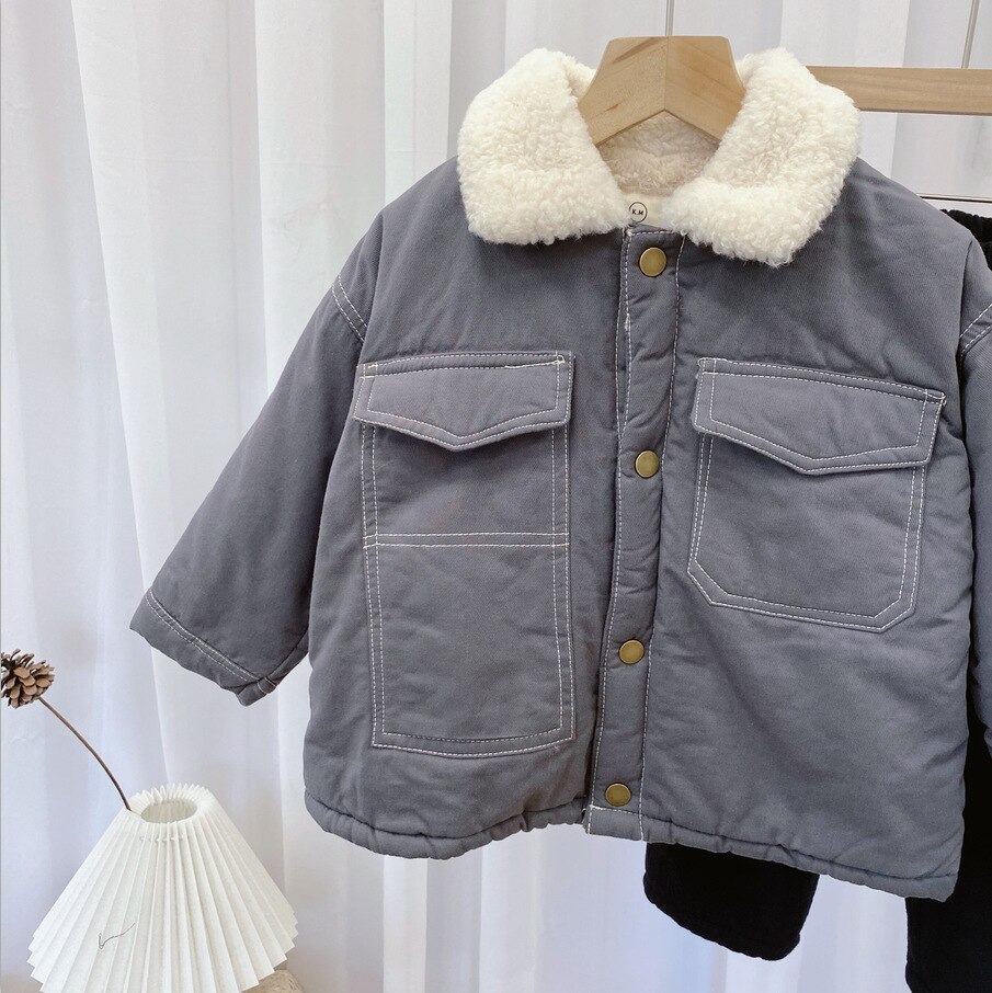 Jongens Verdikking Warme Lamswol Jas Kids Winter Effen Kleur Jassen Jassen Kinderen Kleding Bovenstukken Kid Kleding 3 4 5 6 7 Jaar
