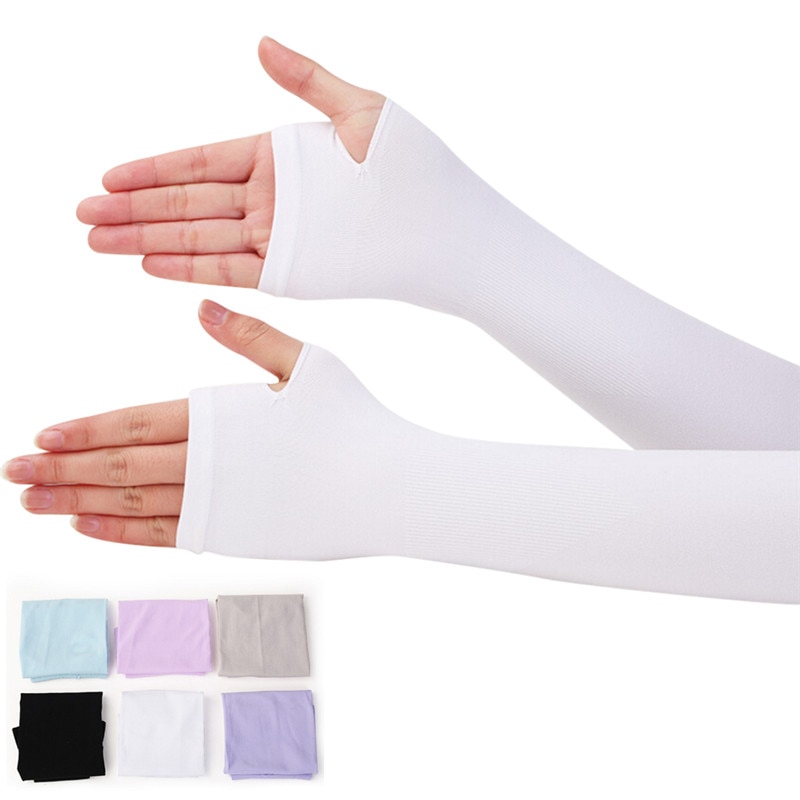 1Pair Sun Hand Protection Long Gloves Women Sunscreen Anti-UV Arm Warmer Half Finger Cotton Long Fingerless Gloves Cuff