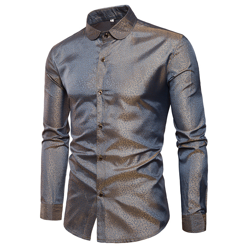 Seide Hemd Männer Satin- Glatte Männer Solide Rauchen Hemd Geschäft Hemd Homme lässig schlank passen Glänzenden Gold Hochzeit Kleid Hemden