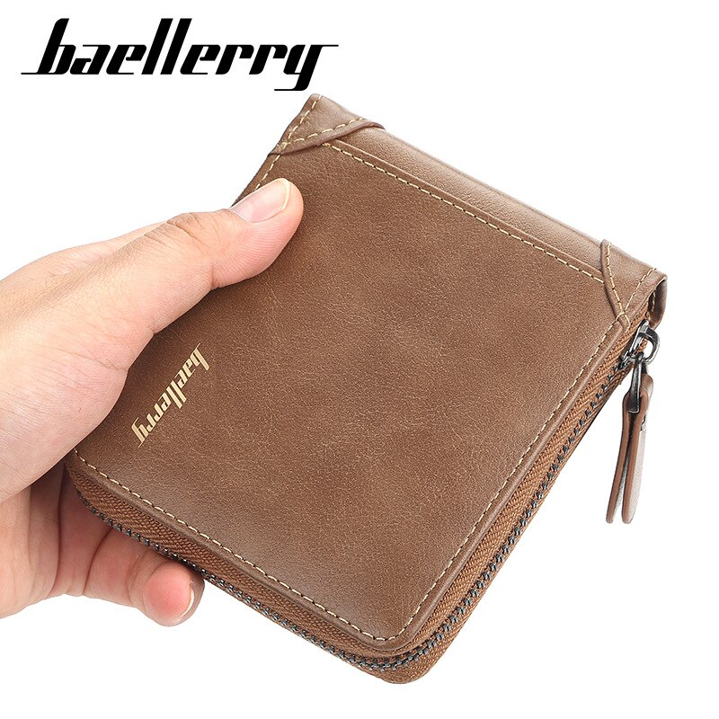 Baellerry Casual Men's Short Wallet Europe Multi-function Card Holder Zipper Cross Section Coin Small Purse British Youth Soft