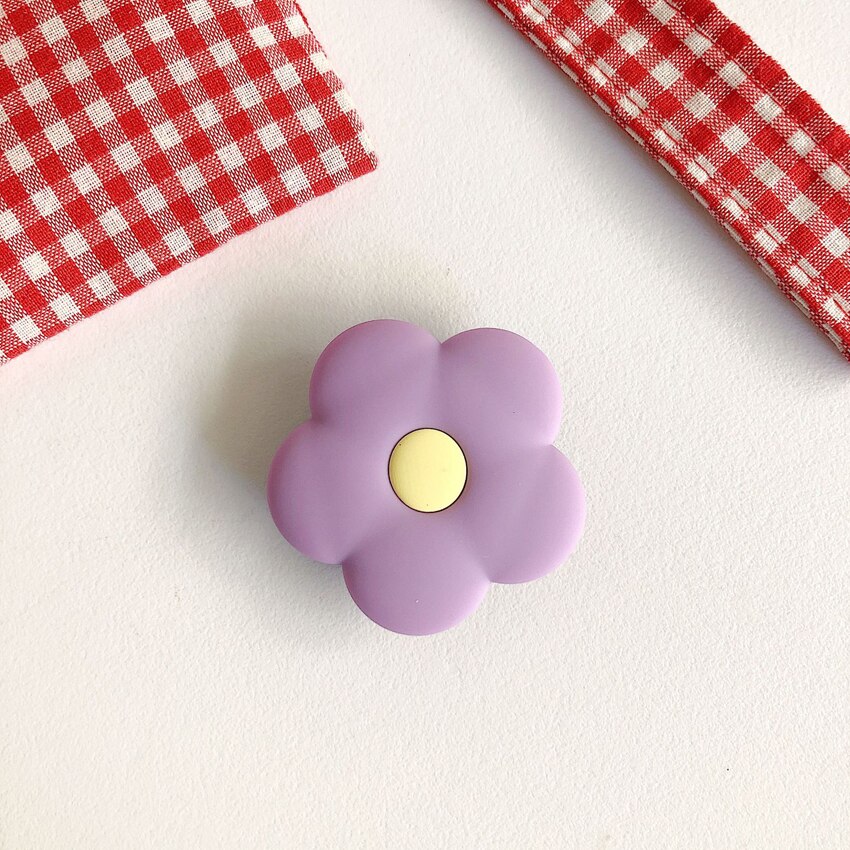1PCS Cute Cat Paw Colorful Flower Phone Ring Holder Finger Ring Buckle Anti-Fall Foldable Bracket Universal Phone Stand: Purple Flower