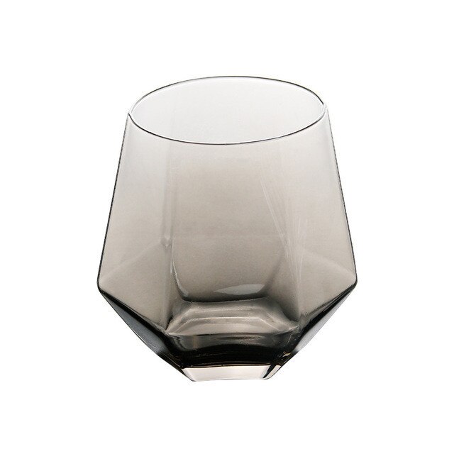 Diamond Hexagonal Transparent Glass Whiskey Cocktail Beer Glass Thick Base Household Water Glass Cup for Coffee Milk Tea: light grey / 6pcs