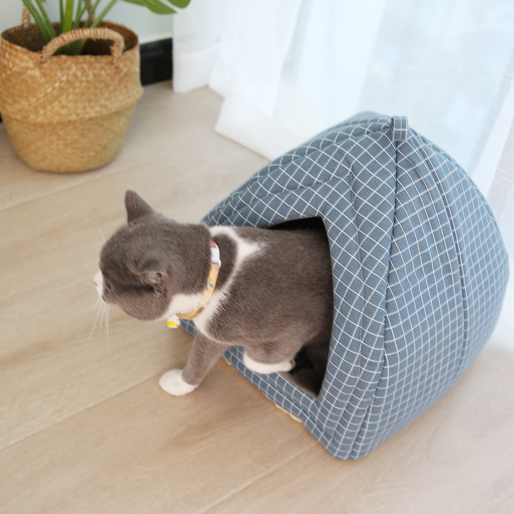 Cama para gato y perro de tela plegable forma de cono suave Casa de gato mascota nido para dormir cálido para gatos lavables suministros para mascotas lindas