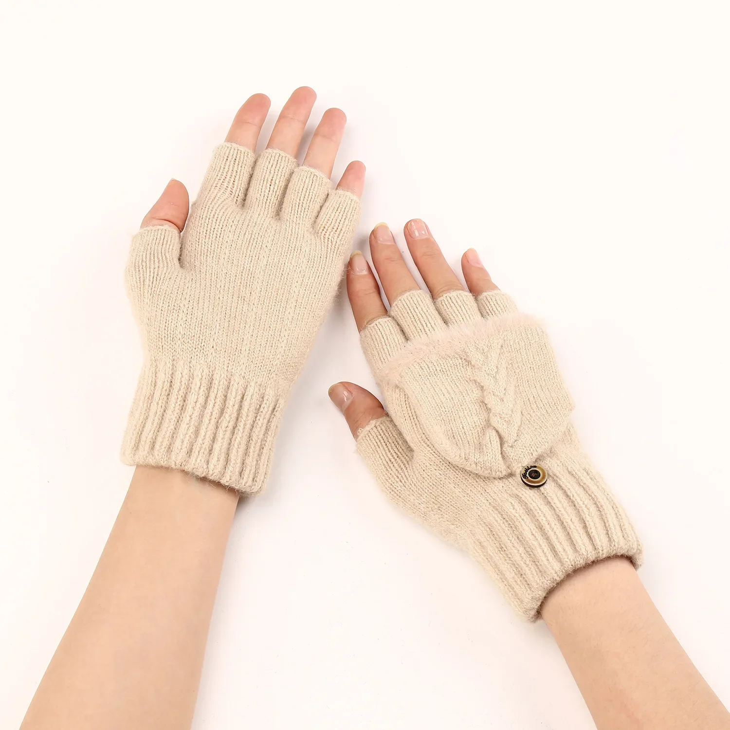 Gants en laine sans doigts pour femmes, tricotés, sans doigts exposés, épais, mitaines chaudes et épaisses pour l'hiver