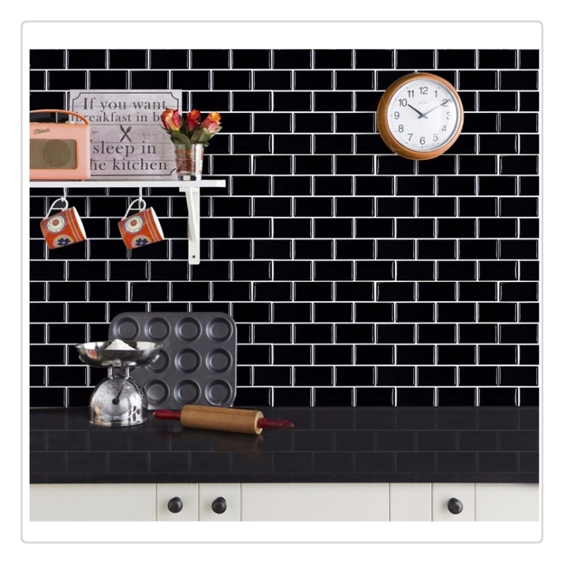 Selvklebende peeling og pinne svart undergrunnsfliser backsplash 3d mosaikk veggoverføringer klistremerke diy kjøkken dårlig hjem dekor vinyl