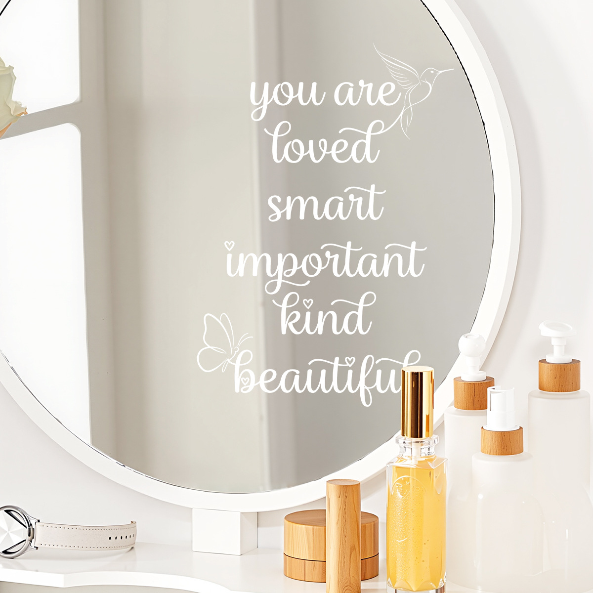 White&Black You Are Loved Mirror Decal – Inspirational Self-Love Vinyl Sticker, Mirror Decal Stickers, For Car Bathroom Decor