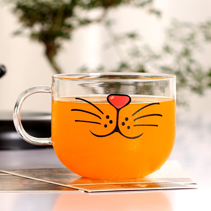 550ml Funny Cat Glass Mug Coffee Milk Cups Breakfast Handle Cup Novelty