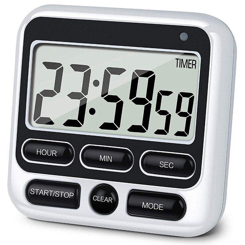 Retail Digital Kitchen Timer with Mute/Loud Alarm Switch ON/OFF Switch, 12 Hour Clock & Alarm, Memory Function Count Up & Count