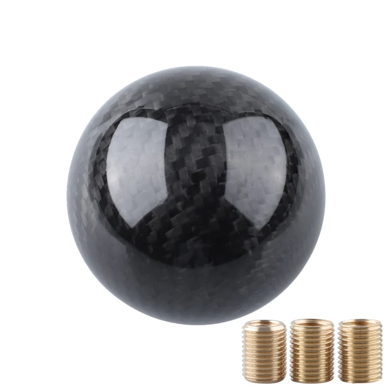 Perilla de palanca de cambios Circular Universal de fibra de carbono para coche, mango de palanca de cambios con forma de bola redonda, palanca de cabeza AT MT negra: Blanco