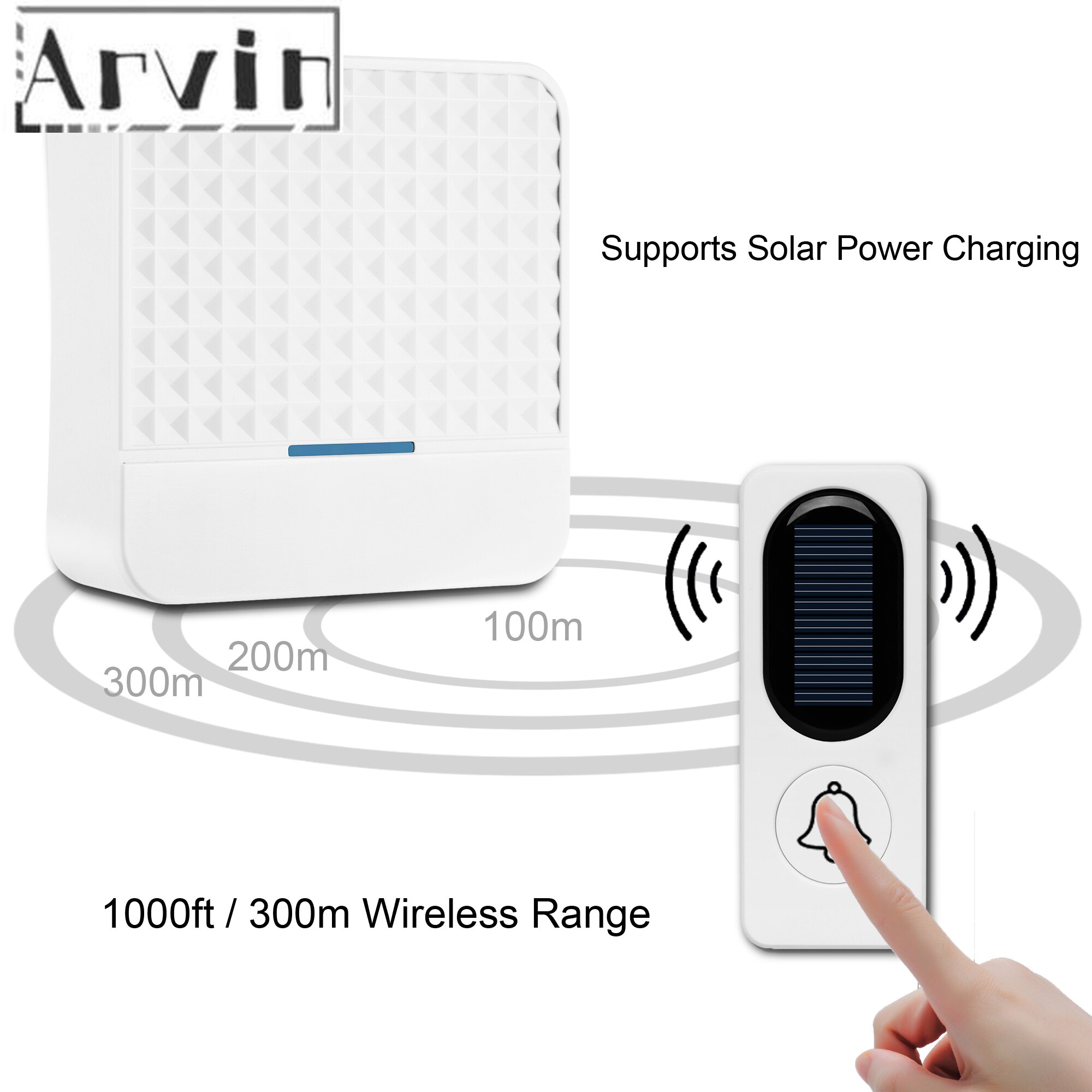 Sonnette solaire sans fil étanche IP65, longue portée de 300m, avec émetteur et prise EU US UK, Kit de sonnette de porte récepteur
