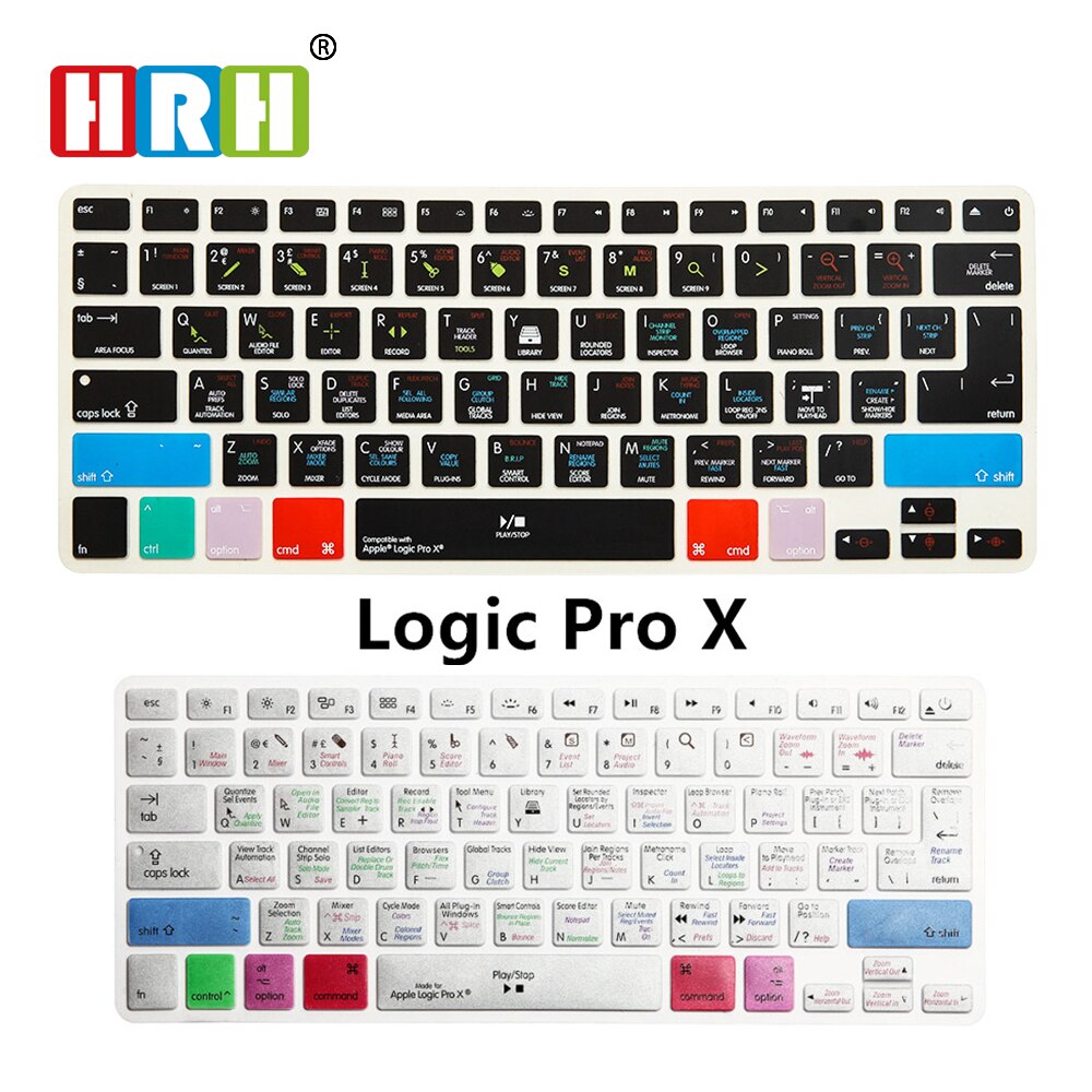 Hrh logic pro x genvägar silikon tangentbordsskydd för macbook air retina 13 " 15 " 17 " alla släpps före oss/eu båda