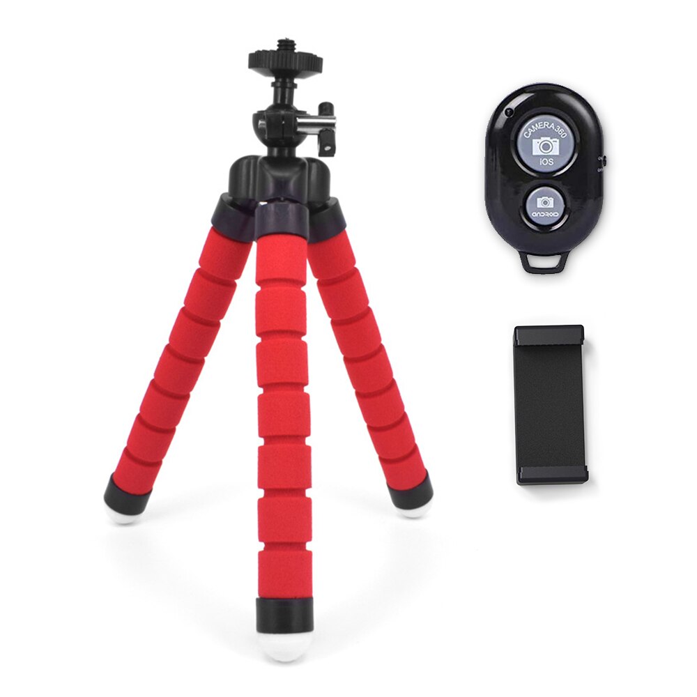 Flexible Mini Tripod KOMERY Smartphone Tripod For Phone Clip Camera Holder Selfie Stick Bluetooth Remote Shutter Release: Red Tripod Kit