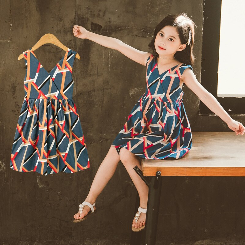 Schattige jurkjes babymeisje prinsessenjurk v-hals mouwloos rugloos jurken kinderkleding casual zomer: 6