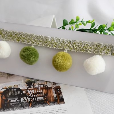 Spetsband - 3m Bomull Tassel Kant - Pompom Dekoration för Gardiner, Soffa, Duk, DIY Hantverk: S / Orange