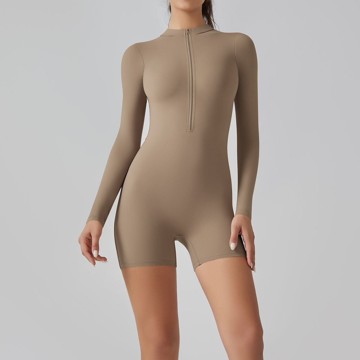 Yoga einstellen Damen Overall Einteiliger Anzug Reißverschluss Langarm Fitnessstudio drücken hoch Trainingskleidung Fitness Karosserie Sportbekleidung Trainingsanzug