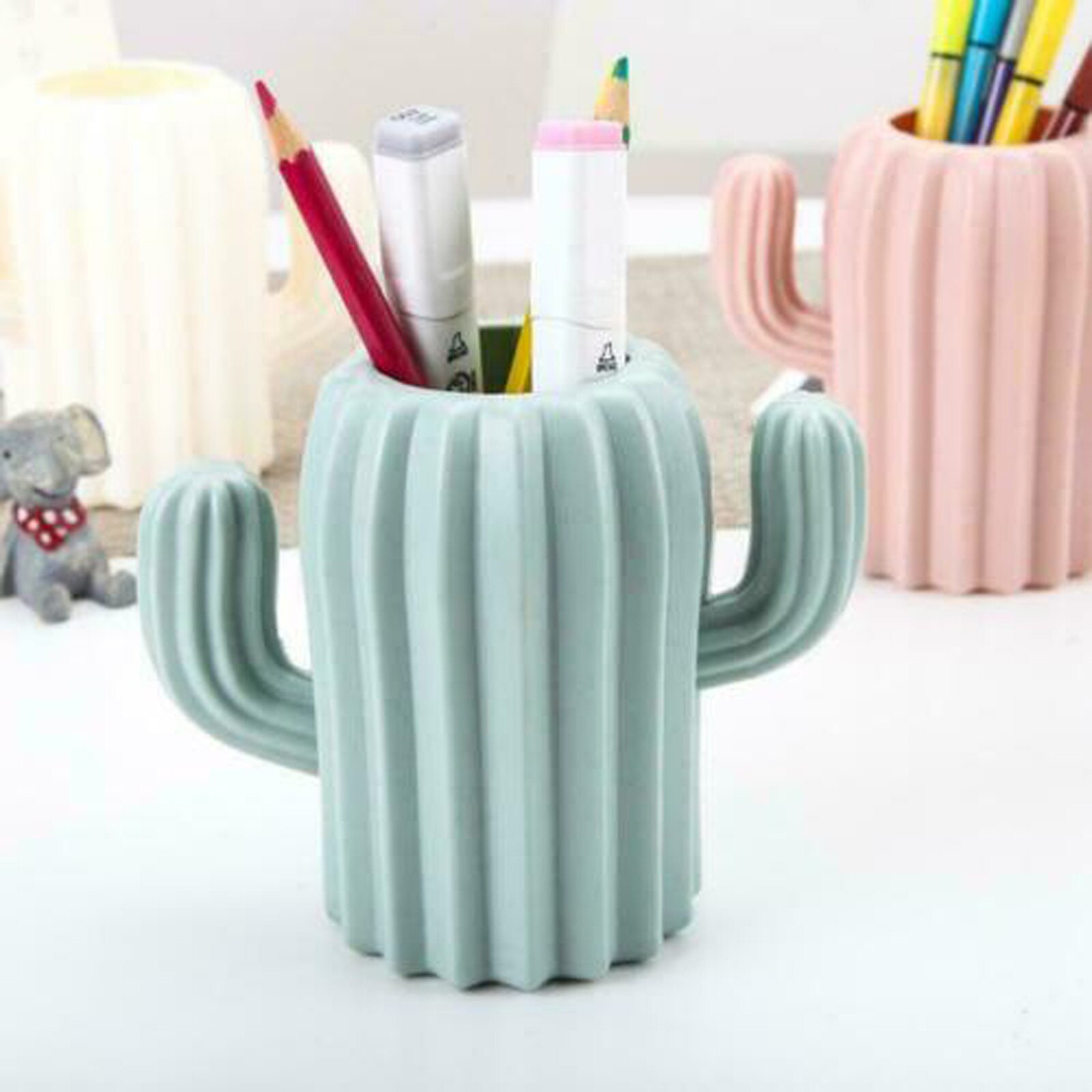 Plastic Pen Holder Box Desktop Office Stationery Pencil Container Case Office Stationery Supplies #T2P