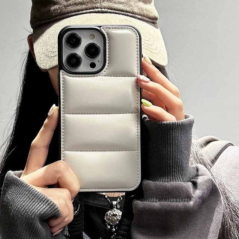 Ædel silikone med snor i dunjakke i ensfarvet blødt cover til iphone 16 15 plus 14 13 12 pro max 11 bærbart cover med kort reb