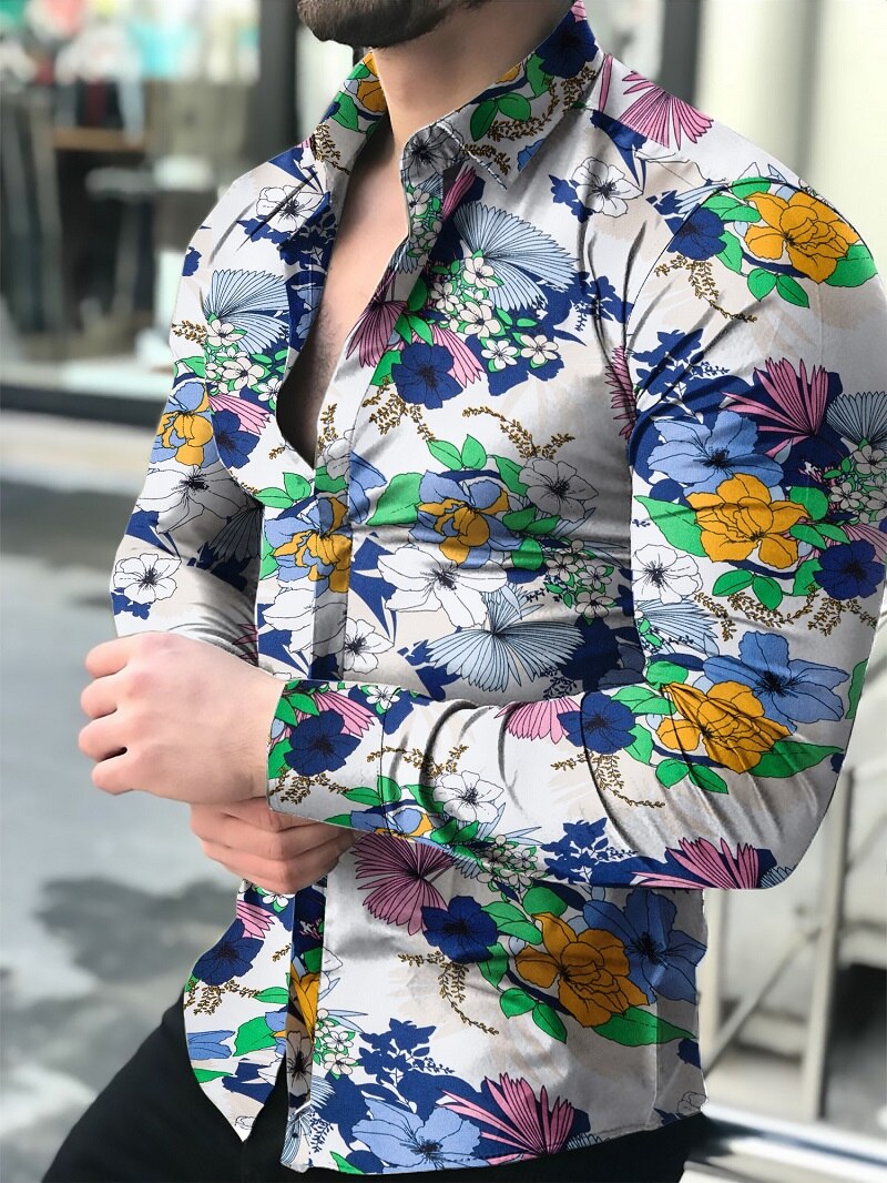 Camisas Florales De Manga Larga De Otoño De Para Hombres Camisas Estampadas Con Flores De Corte Delgado Para Hombres cami