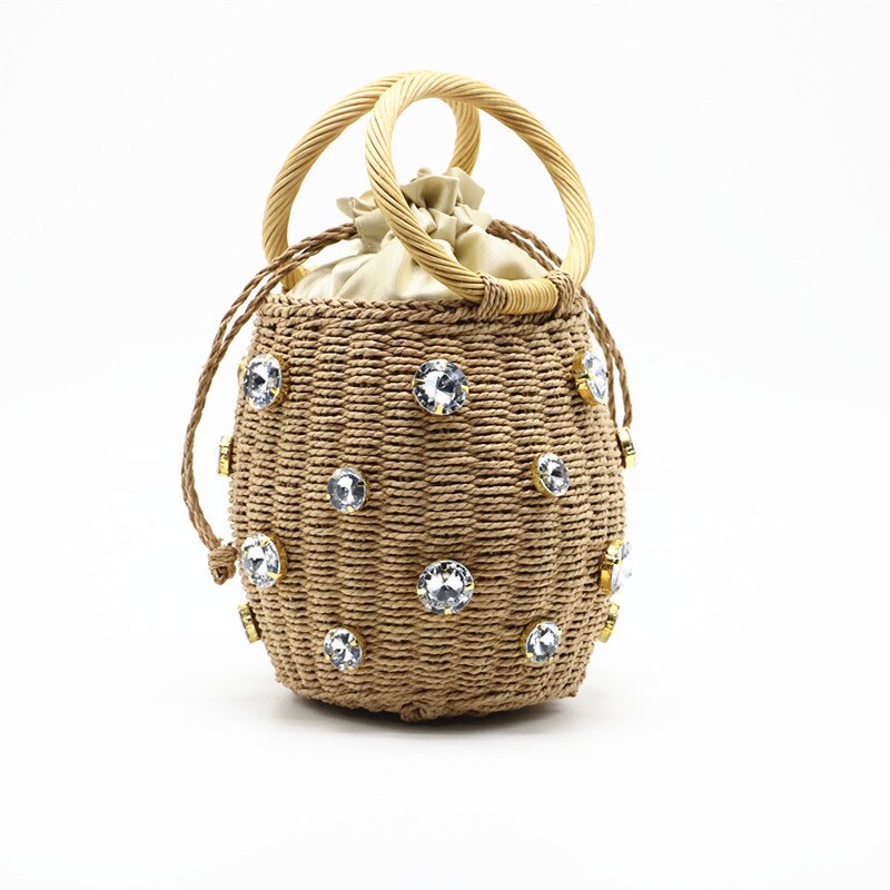 NEUE GrüNe Diamanten Stroh Handtaschen Für Frauen Hand-gewebte Rattan Tasche Weibliche Tote Tasche Sommer Böhmen Strand tasche