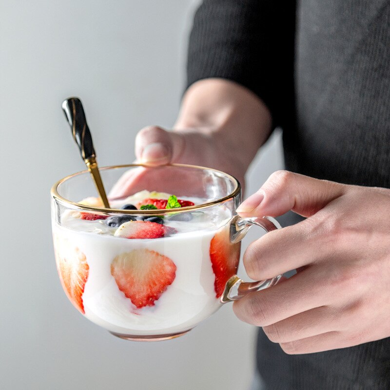 Glass Phnom Penh Oatmeal Breakfast Tempered Glass Milk Cup Breakfast Cup Oatmeal Cup Transparent Tea Cup Coffee Cup