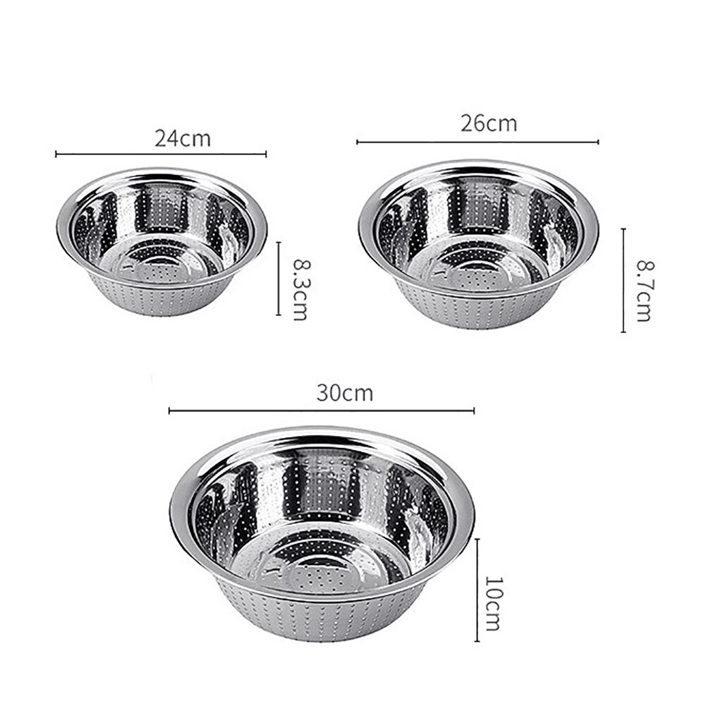 Stainless Steel Holes Washing Cleaning Rice Sieve Strainer Fruits Vegetable Drain Bowl Kitchen Supplies