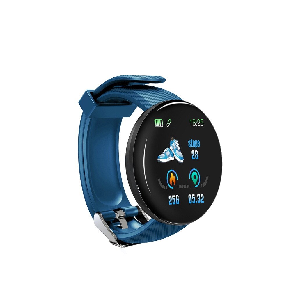 50 # D18 Intelligente Della Vigilanza Donne Degli Uomini di Pressione Sanguigna Rotonda Smartwatch Impermeabile di Sport Intelligente Orologio Inseguitore di Fitness Per Android Ios: Blue 