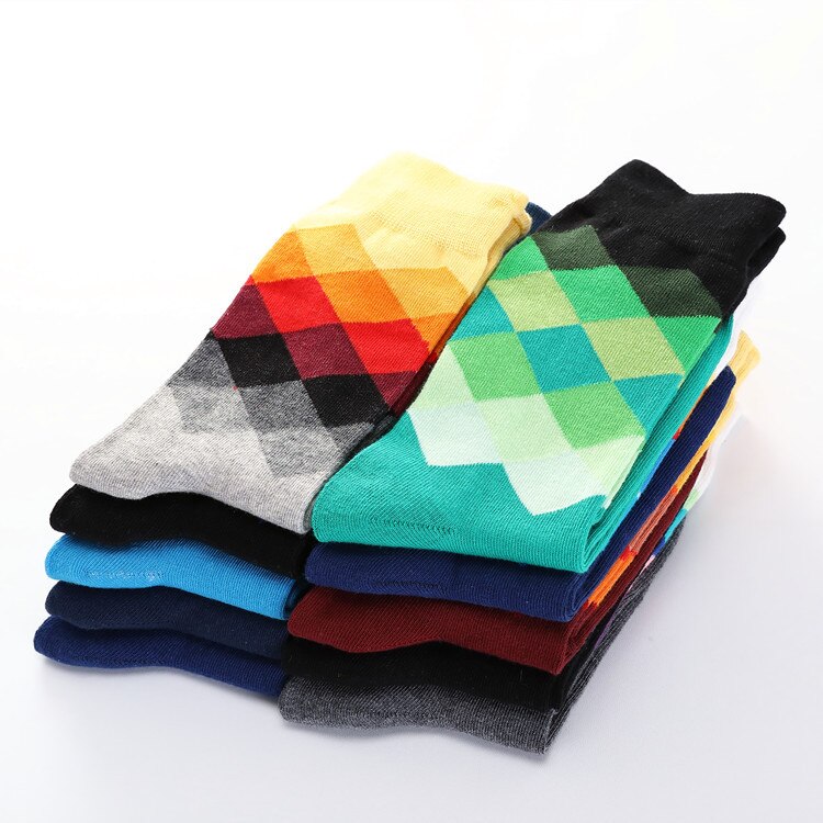 European Men's Socks Classic Colorful Sox Man Cotton Crew Casual Sport Socks Stripe and Cell Socks 1 Pair Socks Large Size Sox