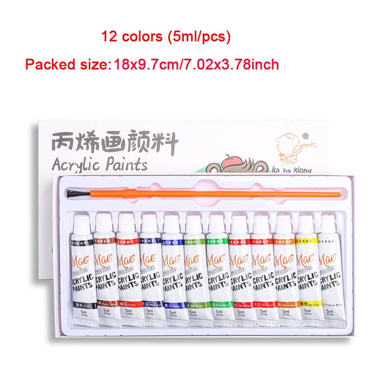 36/24/Color Acrylic Paint Set Beginner Drawing Brushes Watercolor Paints Diy Pebble Hand-painted Wall Painting Boxed Artist Kits: 5ML 12color
