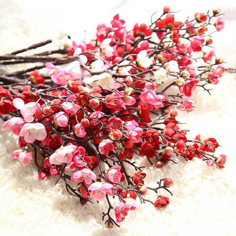 Ciruela flores de cerezo artificiales flores de seda ramas de cerezo hogar mesa de salón decoración para habitación bricolaje decoración de boda
