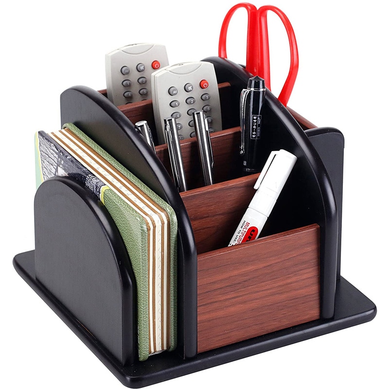 Revolving Wood Pen Pencil Holder Large Spinning Remote Controls Holder Wooden Rotating Office Supplies Desk Storage Organizer
